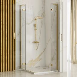 Rea Hugo Gold Brush kabina prysznicowa 80x80 cm kwadratowa złoto szczotkowane/szkło przezroczyste REA-K6608