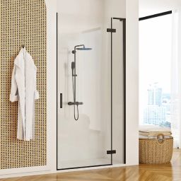 Rea Hugo drzwi prysznicowe 100 cm uchylne czarny mat/szkło przezroczyste REA-K6008
