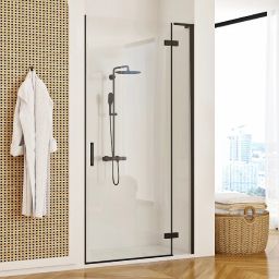 Rea Hugo drzwi prysznicowe 80 cm uchylne czarny mat/szkło przezroczyste REA-K6603