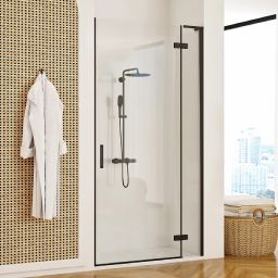 Rea Hugo drzwi prysznicowe 90 cm uchylne czarny mat/szkło przezroczyste REA-K6604