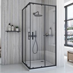 Rea City kabina prysznicowa 87,5x87,5 cm kwadratowa czarny mat/szkło przezroczyste REA-K6446