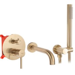 Rea Lungo zestaw wannowo-prysznicowy podtynkowy złoty szczotkowany REA-B7503