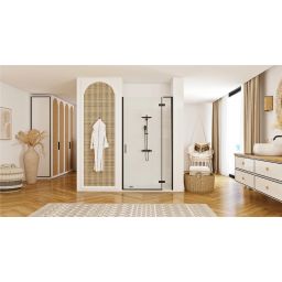 Rea Hugo drzwi prysznicowe 80 cm uchylne czarny mat/szkło przezroczyste REA-K6603