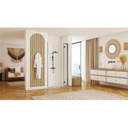 Rea Hugo drzwi prysznicowe 90 cm uchylne czarny mat/szkło przezroczyste REA-K6604