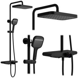 Rea Bari zestaw prysznicowy ścienny z deszczownicą czarny mat REA-P0891