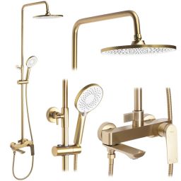 Rea Avalon zestaw wannowo-prysznicowy ścienny z deszczownicą złoty szczotkowany REA-P2400