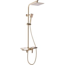 Rea Bravo zestaw wannowo-prysznicowy ścienny z deszczownicą złoty REA-P4120