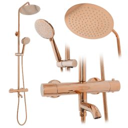 Rea Lungo zestaw wannowo-prysznicowy ścienny termostatyczny różowe złoto REA-P6606
