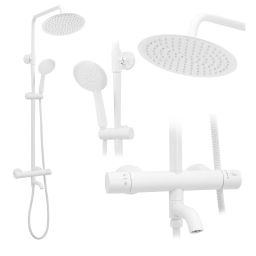 Rea Lungo zestaw wannowo-prysznicowy ścienny termostatyczny z deszczownicą biały REA-P6608
