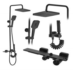 Rea Helix zestaw prysznicowy ścienny z deszczownicą i słuchawką typu bidetta czarny REA-P6618