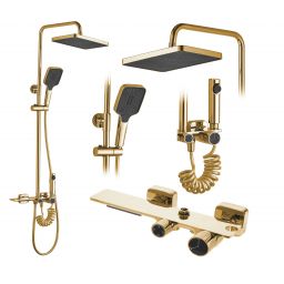 Rea Helix zestaw prysznicowy ścienny z deszczownicą i słuchawką typu bidetta złoty REA-P6619