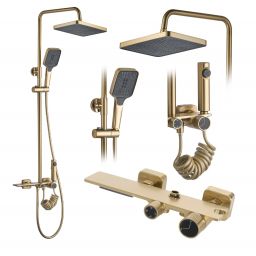 Rea Helix zestaw prysznicowy ścienny z deszczownicą i słuchawką typu bidetta złoty szczotkowany REA-P6621