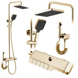 Rea Rob zestaw prysznicowy ścienny termostatyczny z deszczownicą złoty REA-P6625