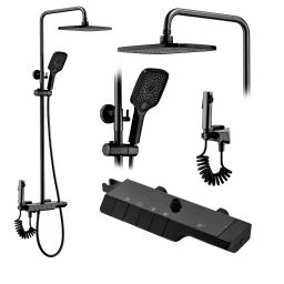 Rea Rob zestaw prysznicowy ścienny termostatyczny z deszczownicą czarny REA-P6627