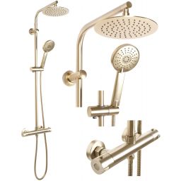 Rea Bliss zestaw prysznicowy ścienny termostatyczny z deszczownicą złoty szczotkowany REA-P8413
