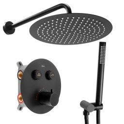Rea Lungo zestaw prysznicowy podtynkowy termostatyczny z deszczownicą czarny REA-P8549