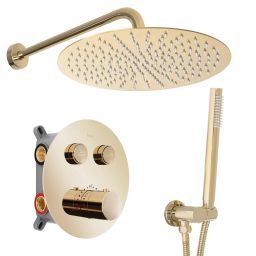 Rea Lungo zestaw prysznicowy podtynkowy termostatyczny z deszczownicą złoty REA-P8550