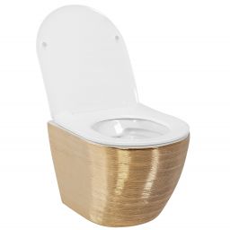 Rea Carlo zestaw miska z deską wisząca bez kołnierza złoty/biały REA-C6942