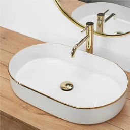 Rea Nadia Gold Edge umywalka 61x38,5 nablatowa owalna biały/złoty REA-U1063