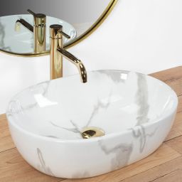 Rea Amelia Marmo Shiny umywalka nablatowa owalna biała REA-U8001