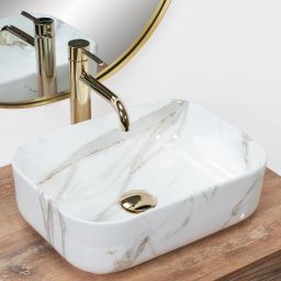 Rea Demi Mini Aiax Shiny umywalka 40,5x31 cm nablatowa prostokątna imitacja kamienia REA-U5065