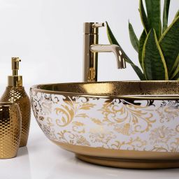 Rea Margot umywalka 52x40 cm owalna nablatowa biała-złota REA-U9650