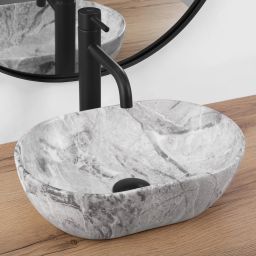 Rea Amelia umywalka 38x26 cm owalna nablatowa szary/kamień REA-U9109