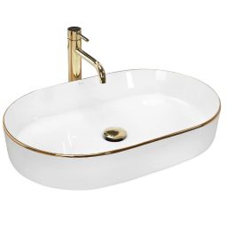 Rea Nadia Gold Edge umywalka 61x38,5 nablatowa owalna biały/złoty REA-U1063
