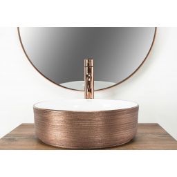 Rea Sami umywalka 36x36 cm okrągła nablatowa biała-różowe złoto REA-U3303