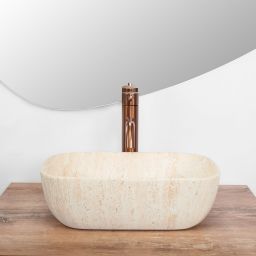 Rea Belinda Mini umywalka 36x25 cm prostokątna nablatowa Travertine Mat REA-U4700