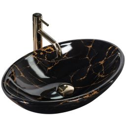 Rea Pamela umywalka 53x33 cm nablatowa owalna black marble shiny REA-U5067