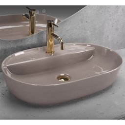 Rea Aura Beige Shiny umywalka 60,5x40,5 cm owalna nablatowa beż REA-U6381