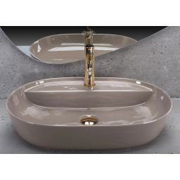 Rea Aura Beige Shiny umywalka 60,5x40,5 cm owalna nablatowa beż REA-U6381