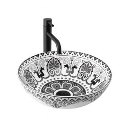 Rea Etno umywalka 40x40 cm okrągła nablatowa biała-czarna REA-U7500