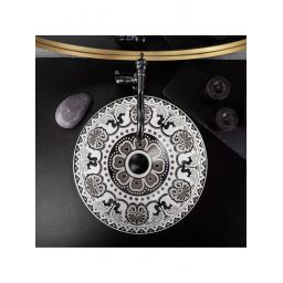 Rea Etno umywalka 40x40 cm okrągła nablatowa biała-czarna REA-U7500