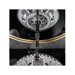 Rea Etno umywalka 40x40 cm okrągła nablatowa biała-czarna REA-U7500