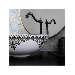 Rea Etno umywalka 40x40 cm okrągła nablatowa biała-czarna REA-U7500