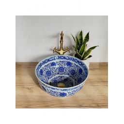 Rea Bella umywalka 41,5x41,5 cm okrągła nablatowa biała-niebieska REA-U7503