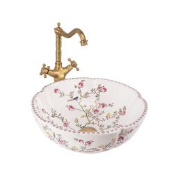 Rea Felicia umywalka 42,5x42,5 cm okrągła nablatowa biała w kwiaty REA-U7504