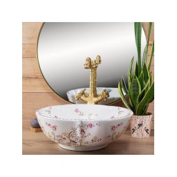 Rea Felicia umywalka 42,5x42,5 cm okrągła nablatowa biała w kwiaty REA-U7504