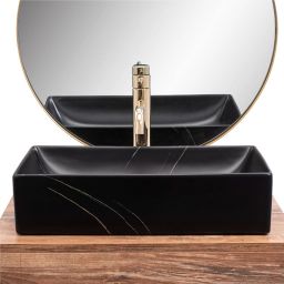 Rea Inga Black Marble Matt umywalka 51x34,5 cm nablatowa prostokątna czarny mat REA-U8006