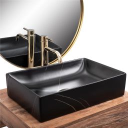 Rea Inga Black Marble Matt umywalka 51x34,5 cm nablatowa prostokątna czarny mat REA-U8006