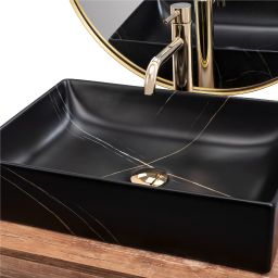 Rea Inga Black Marble Matt umywalka 51x34,5 cm nablatowa prostokątna czarny mat REA-U8006