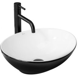 Rea Sofia umywalka 41x34,5 cm owalna nablatowa biała-czarna REA-U8749