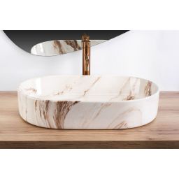 Rea Nadia Marrone umywalka 61x38,5 cm owalna nablatowa beż REA-U9239