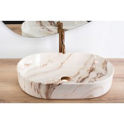 Rea Nadia Marrone umywalka 61x38,5 cm owalna nablatowa beż REA-U9239