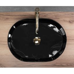Rea Nadia Black Stone umywalka 50x38 cm owalna nablatowa czarna-złota REA-U9240