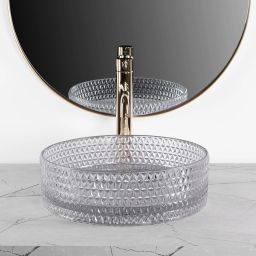 Rea Cristal umywalka 35,5x35,5 cm okrągła nablatowa szary REA-U9615