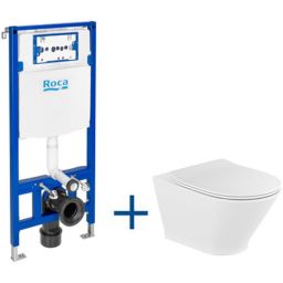 Roca Gap Round miska WC wisząca Rimless z deską wolnoopadającą slim i stelaż podtynkowy Duplo One A893104470