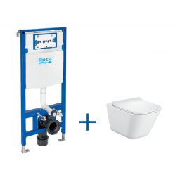 Roca Gap Square miska WC wisząca Rimless z deską wolnoopadającą slim i stelaż podtynkowy Duplo One A893104500